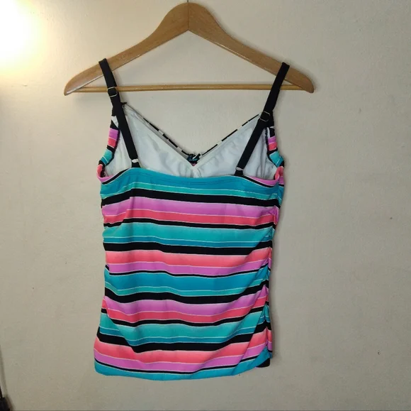 Coco Reef Front Tie Striped Multicolor Takini Swimsuit Top Bra Size 38D - Picture 4 of 9